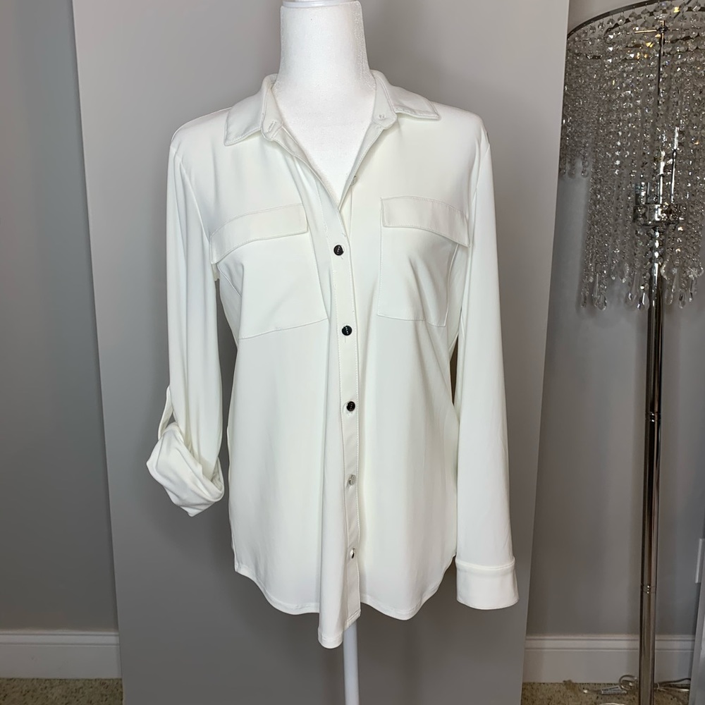 Dkny Blouse, White Button Down, Small - image 1